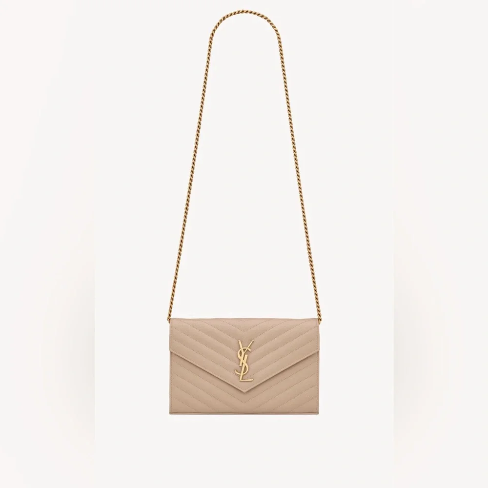 Yves Saint Laurent Classic CASSANDRE chain on wallet in grain LEATHER full set - Picture 2 of 12